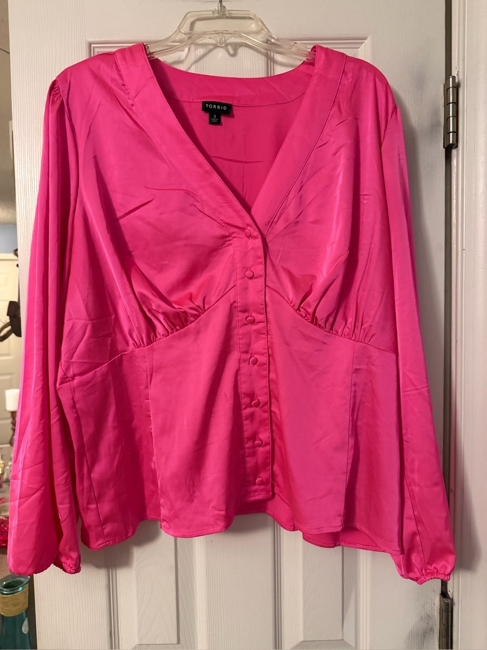 torrid Bright Hot Pink V-Neck Button Front Blouse